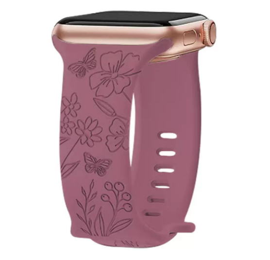 Personalized Floral Butterfly Apple Watch Strap – Printed Silicone