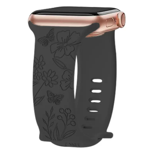 Personalized Floral Butterfly Apple Watch Strap – Printed Silicone