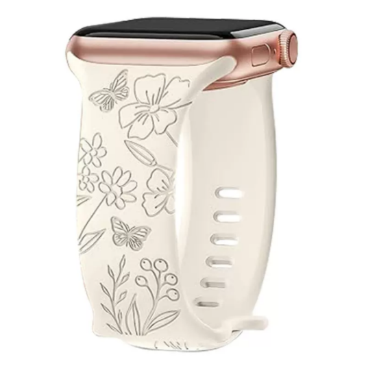 Personalized Floral Butterfly Apple Watch Strap – Printed Silicone